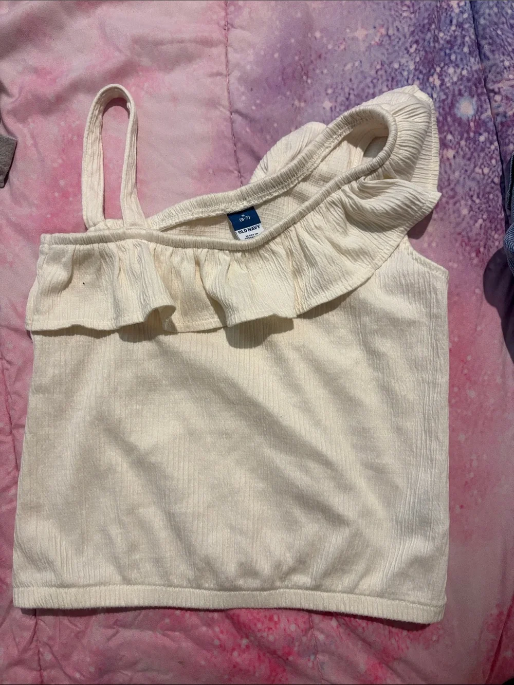 Old Navy Cream One-Shoulder Ruffle Tank Top - Girls